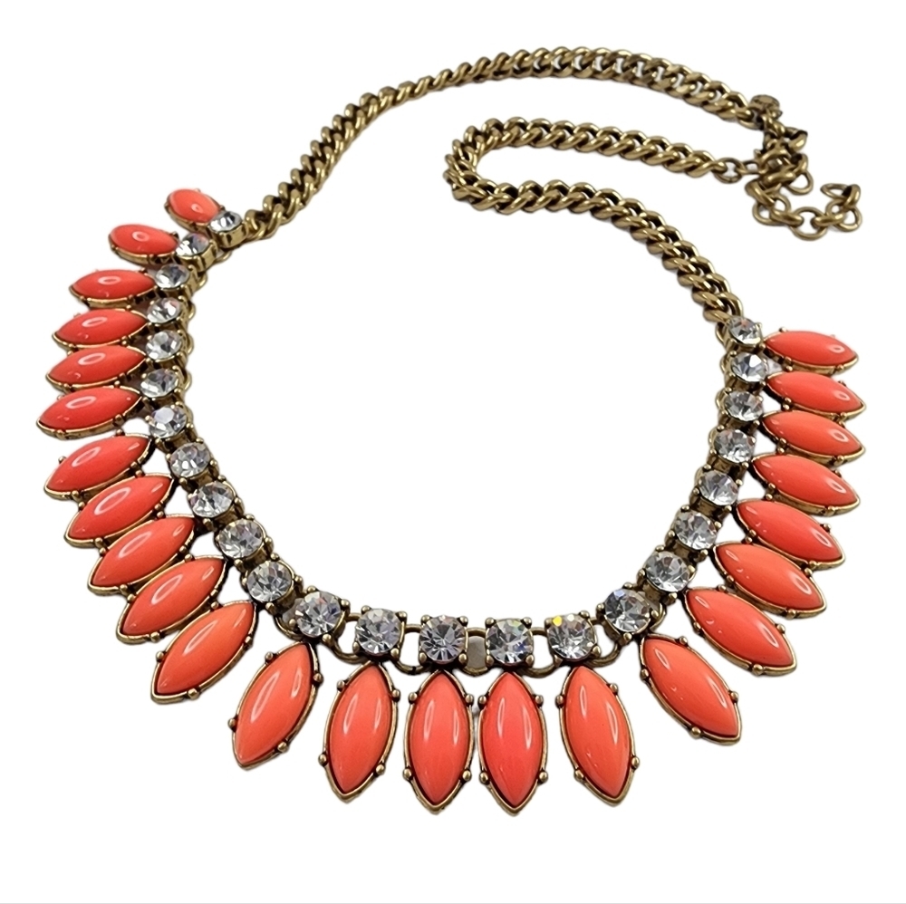 J. Crew statement necklace with brilliant rhinestones and orange stones A0300
